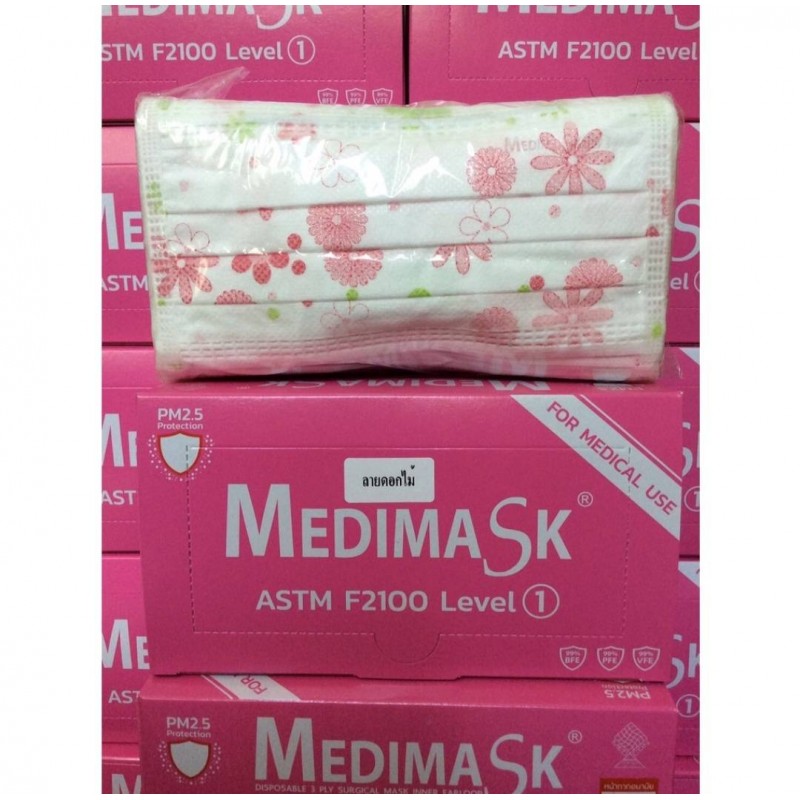 Medimask Facemask ASTM LV.1 ลายดอกไม้ (ขนาด175mm.)
